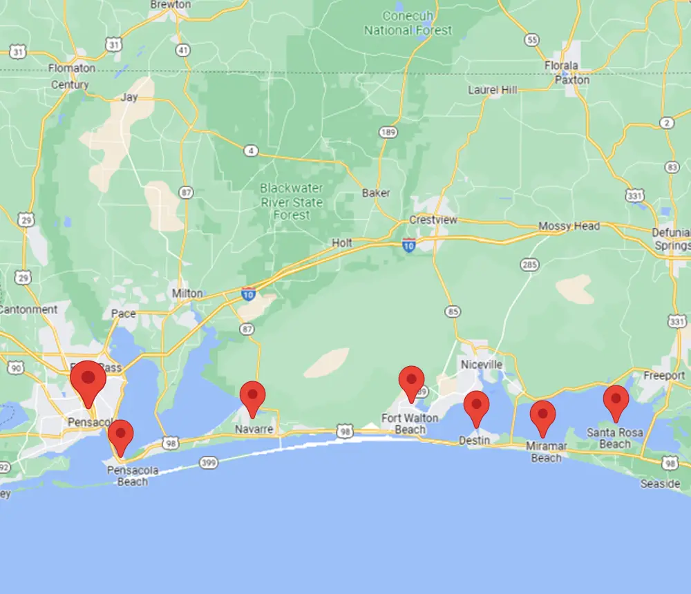 Service areas for Panhandle Ponds on Google Maps